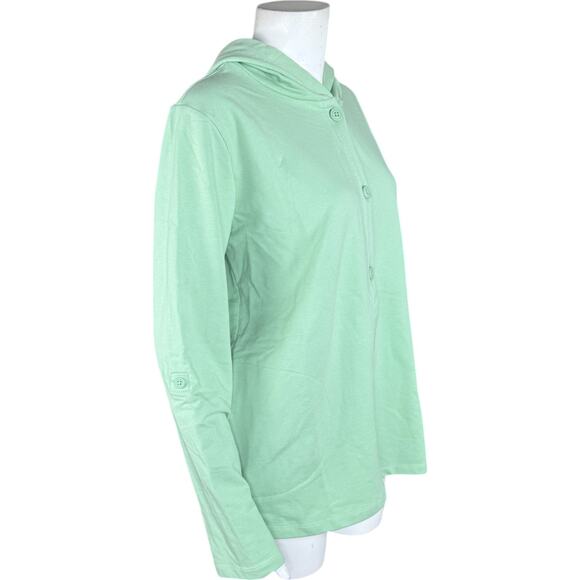 Denim & Co. Beach French Terry Roll Tab Sleeve Hooded Jacket Fresh Sage Small - Picture 4 of 14